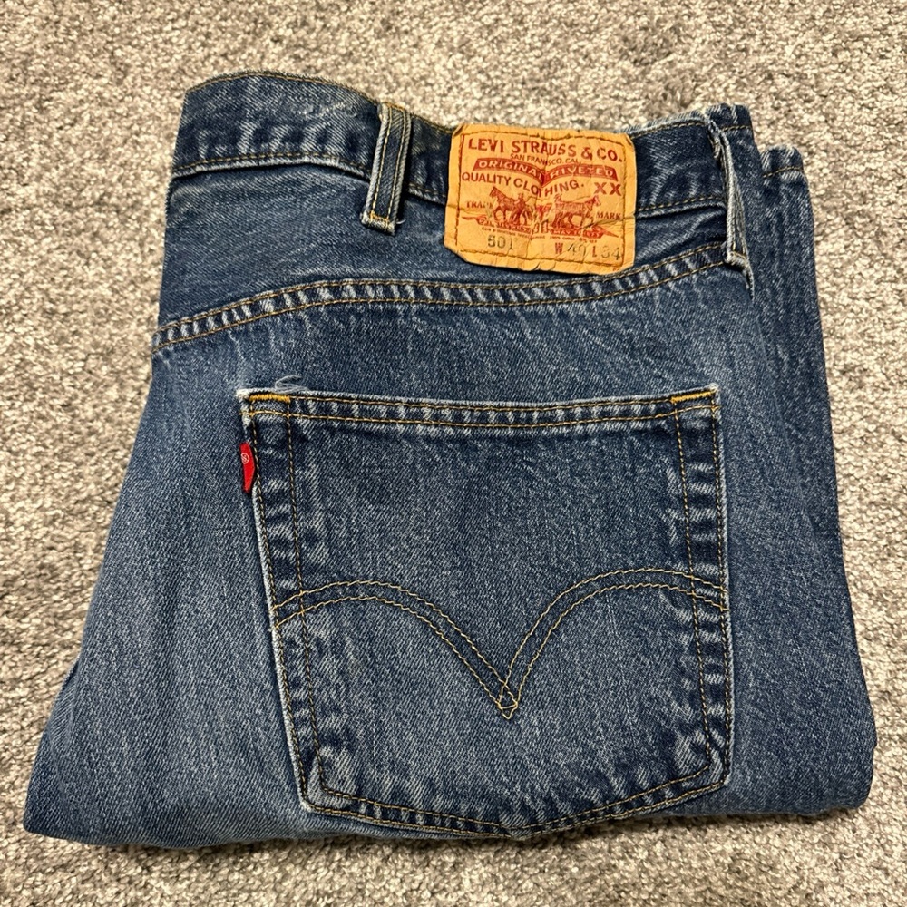 VTG Levis 501 Jeans Men 40x34 Blue Straight Button Fly Medium Wash Y2K Workwear*